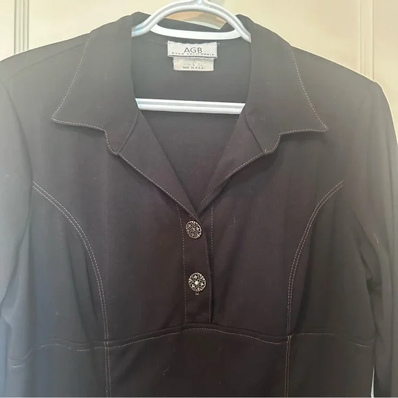 AGB Byer California Vintage Black Empire Waist Two Button Shirt, Versatile Style - Picture 5 of 10